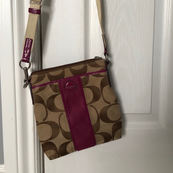 “Coach” crossbody bag (tan with magenta accents) - Picture 2 of 2